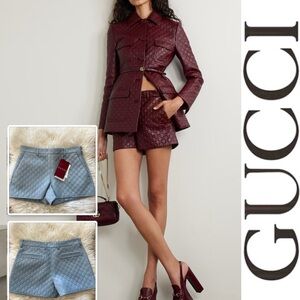 Gucci GG Supreme Logo Embossed blue leather shorts*NWT